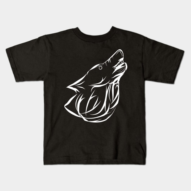 Tribal Howling WOlf Kids T-Shirt by Faishal Wira